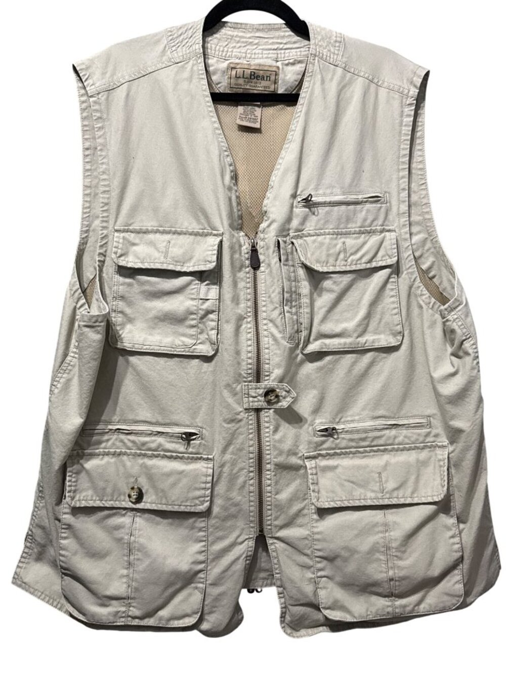 L.L. Bean Mens Vintage XXL Beige Vest 100% Cotton Outdoor Fishing Multi-Pocket